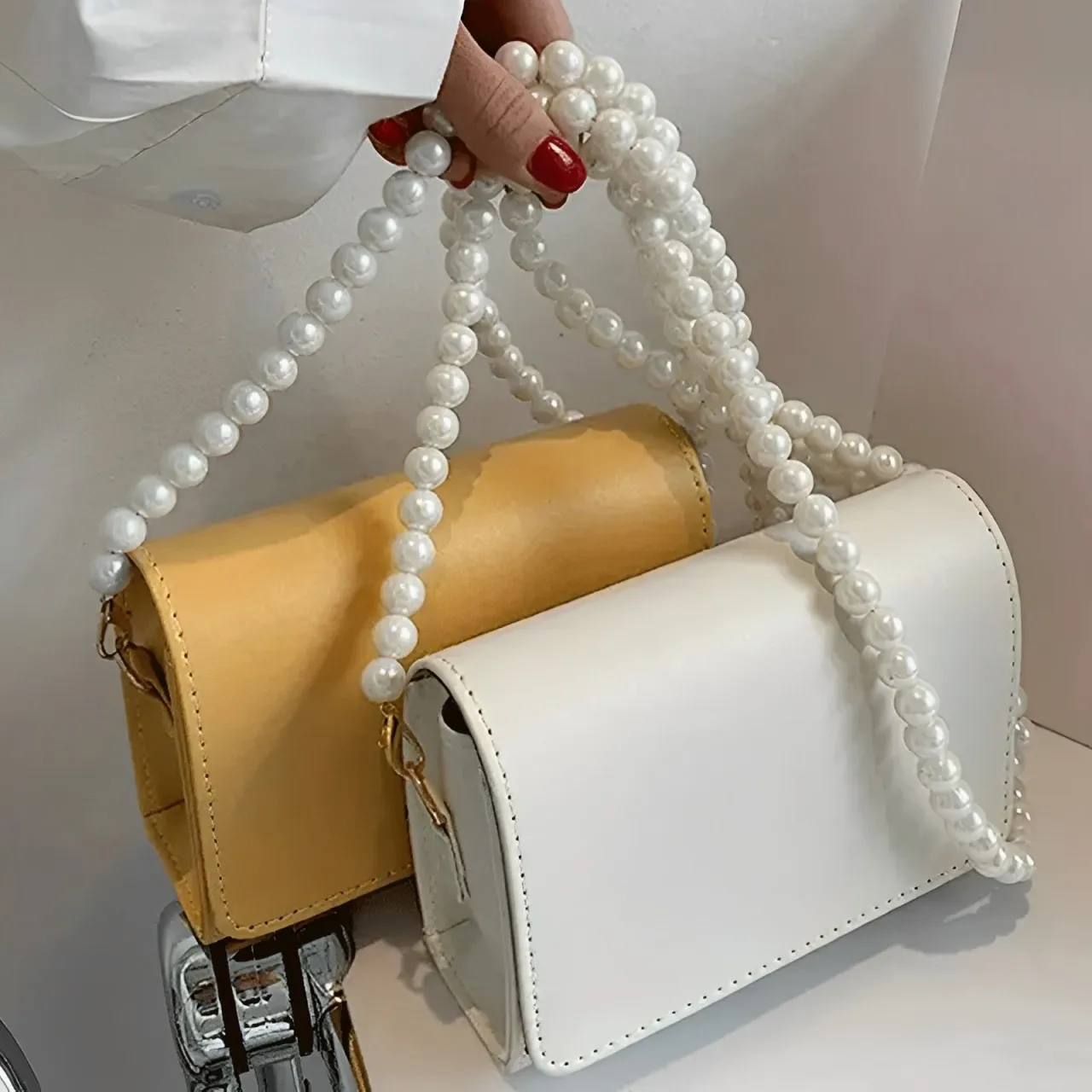 Pearl Crossbody Necklace Chain Strap with Universal Buckle Clip