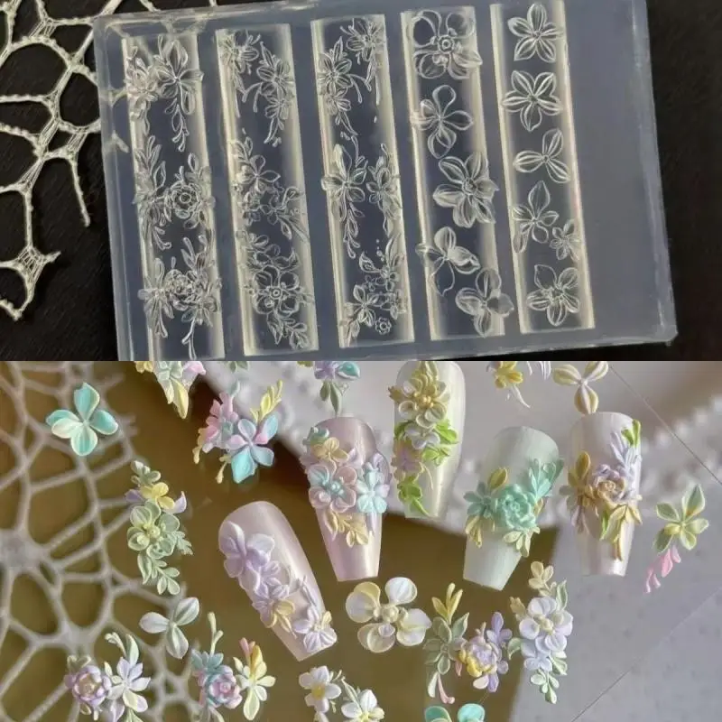 3D 과일 달콤한 꽃잎 실리콘 네일 몰드 DIY 디자인 매니큐어 템플릿 조각 네..
