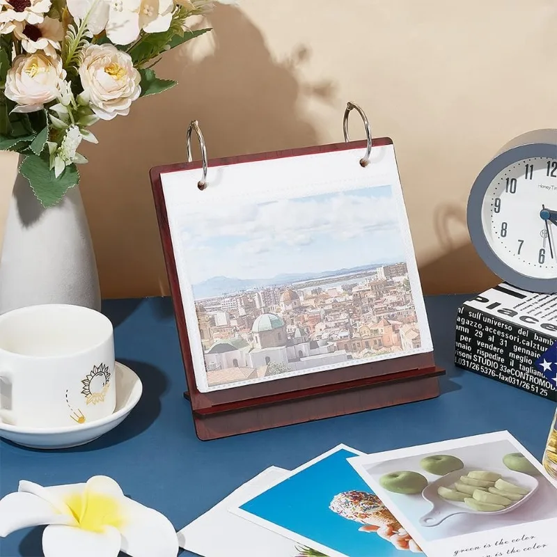 1Set Desktop Photo Album Wood Tabletop Flip Calendar Style Photo Frame Stand Up Scrapbook Album Photo Frame 24 Photo Display 4