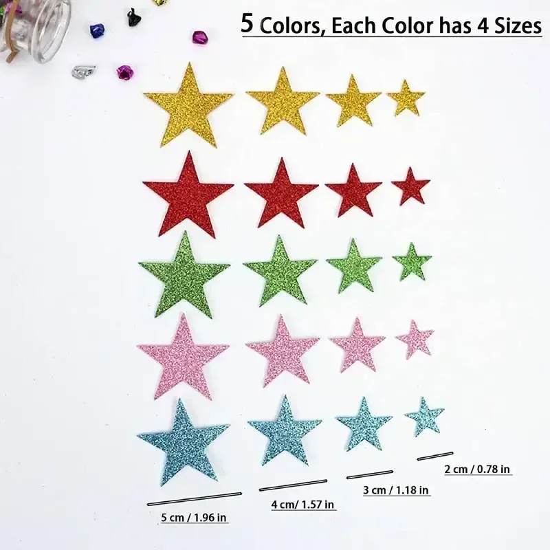 70Pcs Foam Stickers Glitter Star Stickers Glitter Stars Reward Sticker Kids Crafts Scrapbooking Wall Decor Laptop Skateboard