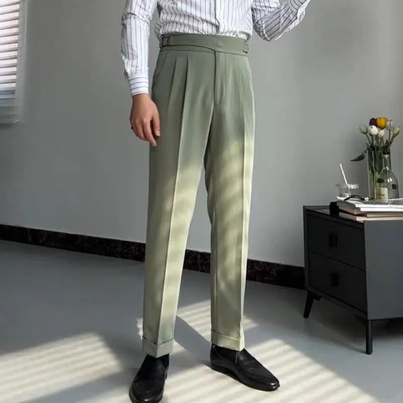 Pantalon Gurkha Homme Vintage - Coupe Droite Taille Haute, Infroissable, Style Italien Naples