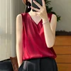 Summer New Acetate Satin Strap Vest Women's Inner V-neck Top Outer Loose plus Size Women's Clothing Summer