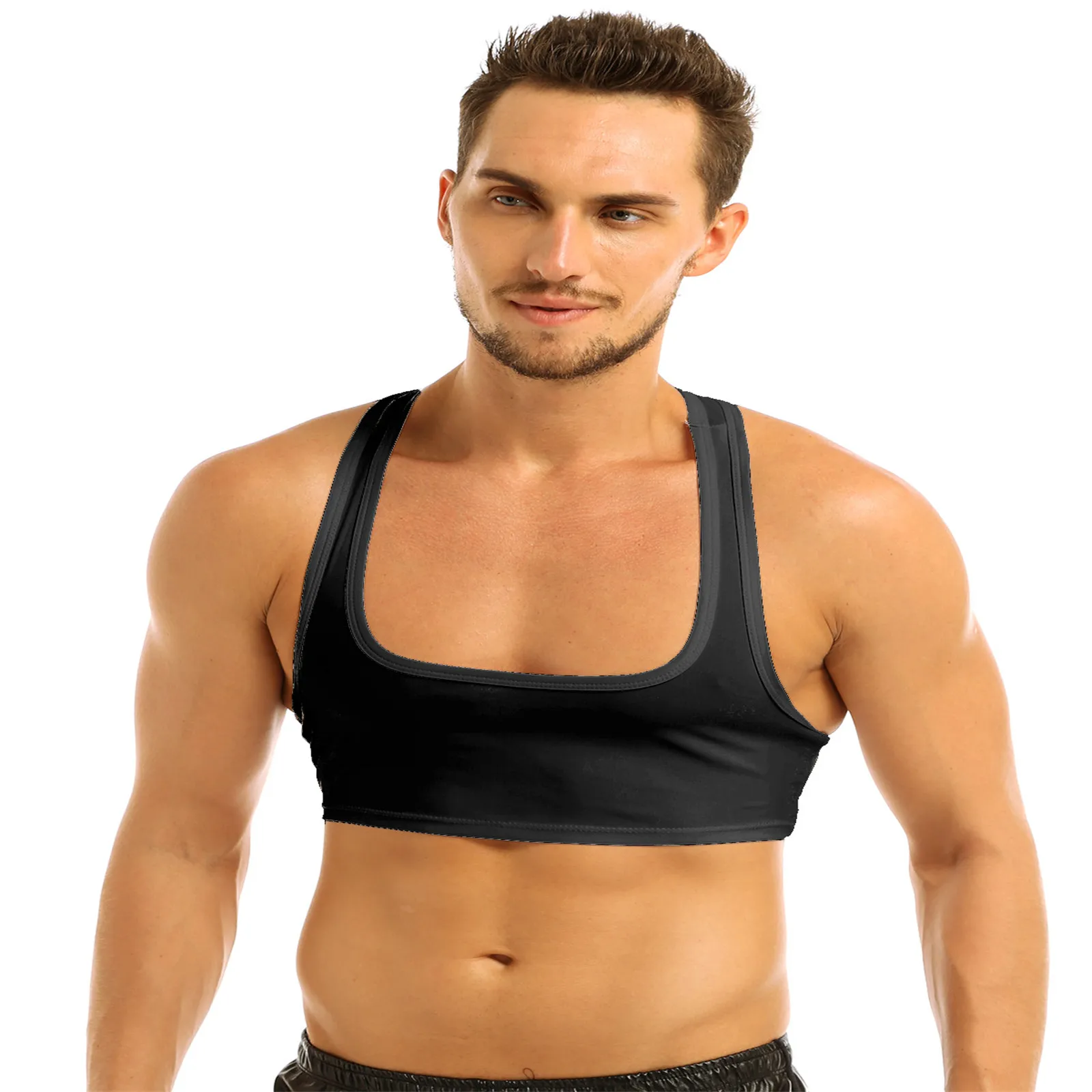 Men Sleeveless Y Back Muscle Tank Top Clubwear Stage Costume Crop Top Performance Mini Shirts Sports Bra Male Fitness Vest 1
