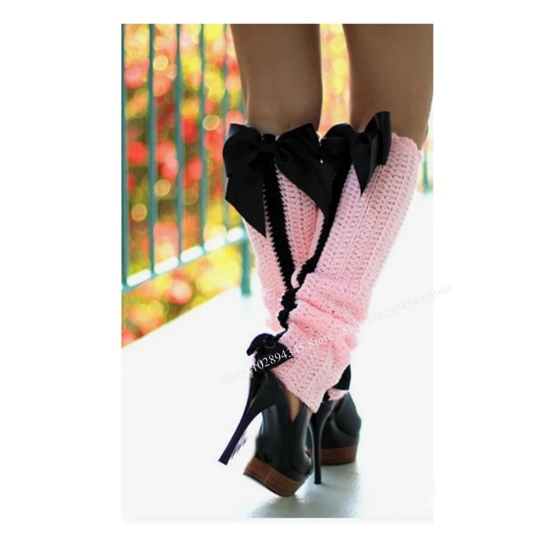 

Pink Weave Bow Knot Decor Pumps Thin High Heel Peep Toe Black Buckle Strap Sexy Novel Style Summer Woman Shoes Zapatillas Mujer