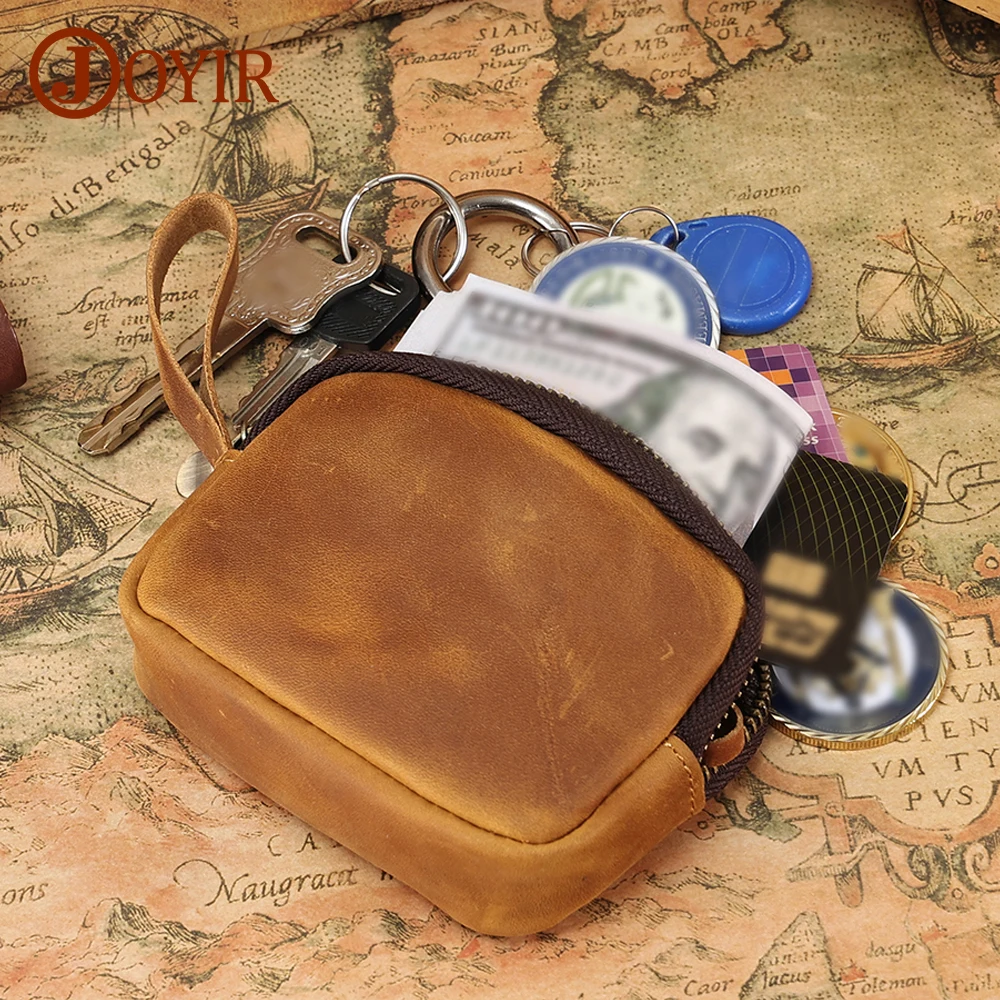 

JOYIR Genuine Leather Coin Purse Women Men Mini Money Pouch Change Wallet with Keychain Key Holder New