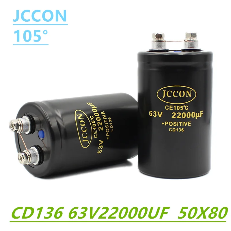 

JCCON 63V22000UF MFD Aluminum Bolt screw Audio Filtering Electrolytic Capacitor 105 ℃ 50x80mm CD136 Inverter Elevator Capacitor