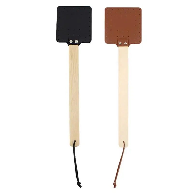 

Leather Fly Swatter Strong Flyswatter Handheld For Flies Hanging Manual Fly Swat Shatter Indoor Outdoor Long Wooden Handle