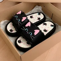 Cartoon Cool Black Cat Sandals Summer Outdoor Casual Soft Bottom Slip-On Cloud Shoes for Women Sweet Style PVC Material