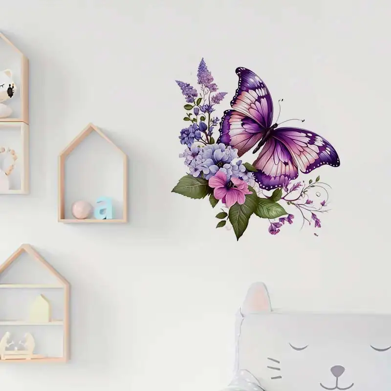 Purple Butterflies and Flowers Wall Sticker Removable Home Decoration Decals for Bedroom Kitchen Living Decals S317 kitchen wall sticker self adhesive stickers wall stickers