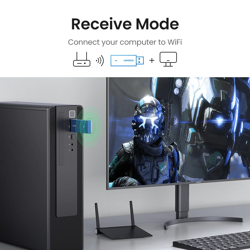 UGREEN AX1800 WiFi Adapter WiFi6 USB3.0 5G&2.4G Dual-band USB WiFi for PC Windows 11 10 Wifi Antenna USB Ethernet Network Card