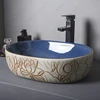 Ceramic Vessel Sink Lotus Flower Pattern Table Sink Above Counter Oval Washbasin Countertop Art Basin Bathroom Balcony Sink Bowl 2