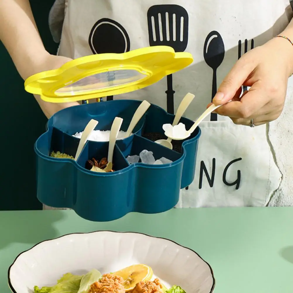 Condiment Dispenser Seasoning Box Large Capacity Classify Storing Plastic Cat Paw Shape 5 Grids Kitchen Gadget 1 Set seasoning jar