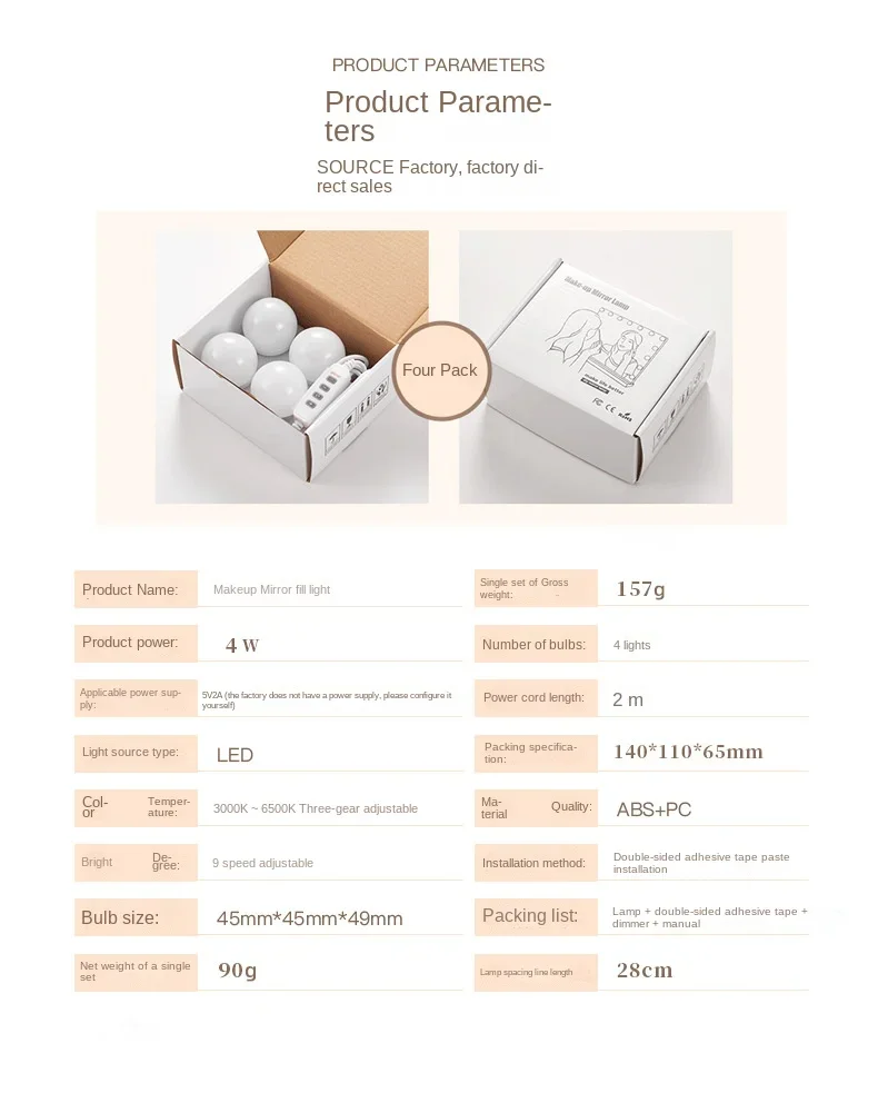 Description Picture 2 of item6/8/10 Bulbs Makeup Mirror Light Led Touch Dimming Vanity Dressing Table Lamp Bulb USB Make Up Mirror Wall Lamp