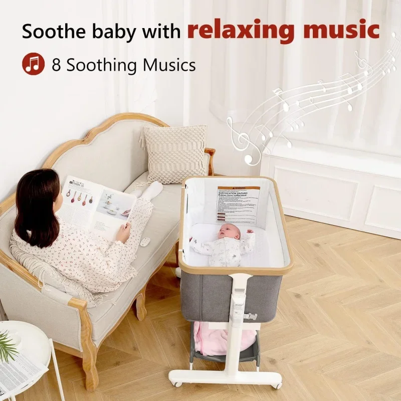 Rocking Bassinet for Baby Electric Bedside Sleeper 2 Motion Crib Co Newborn 5 Height Adju