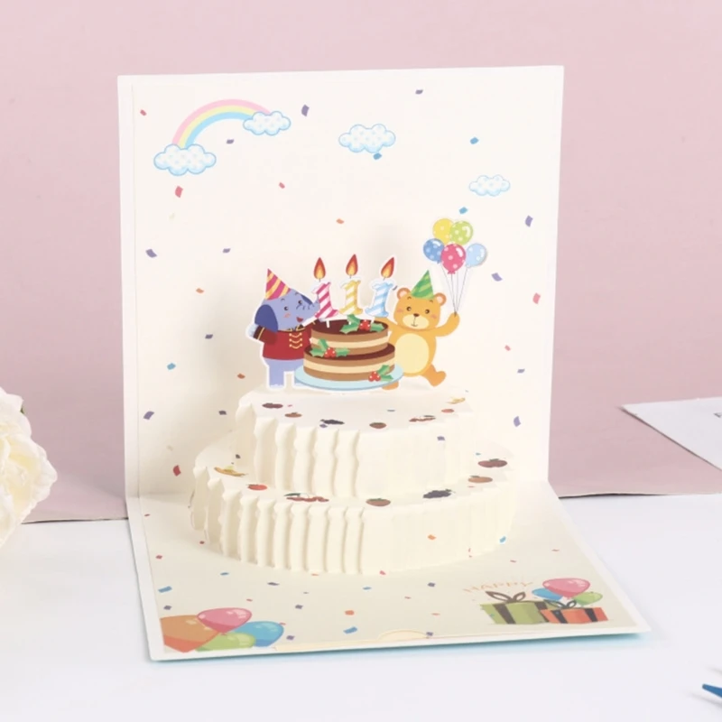 3D Pop up Cake Birthday Greeting Card Surprise Mysterious Cards for Children Present New Year Blessing Supplies