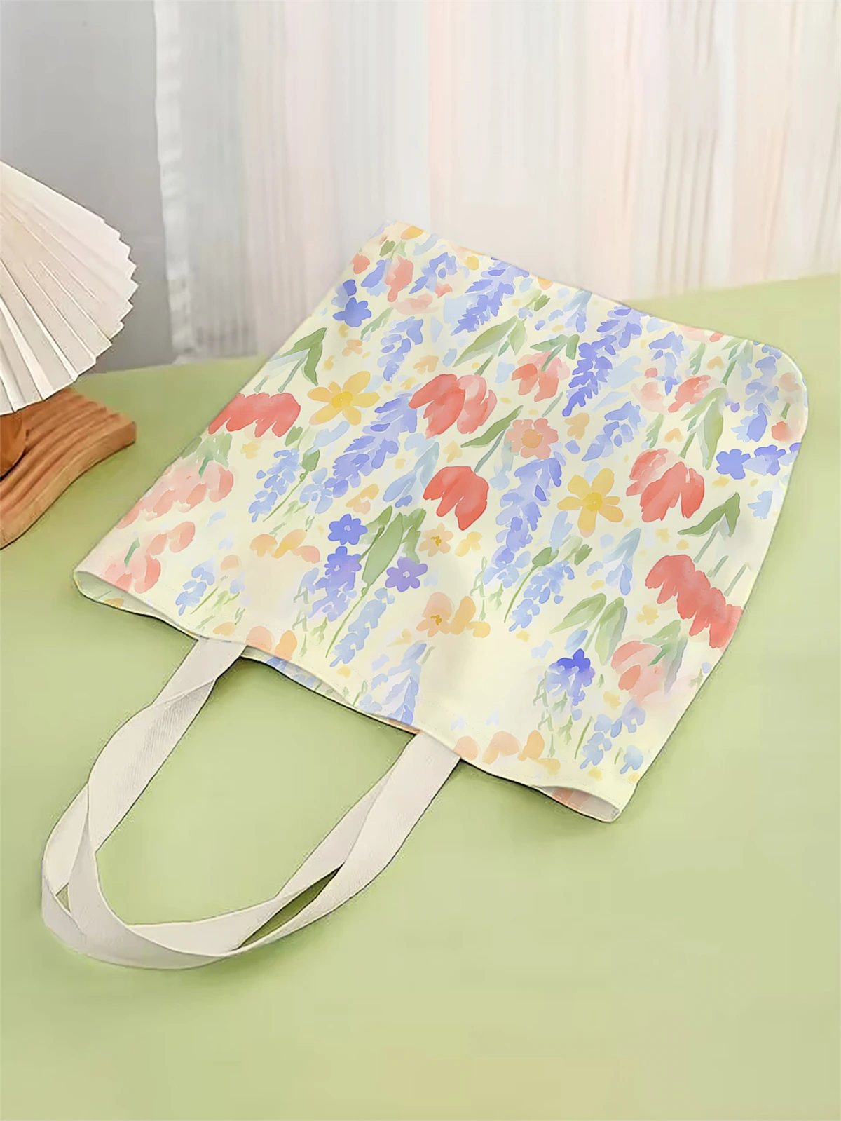 1 piece, flower patterned handbag, reusable fashionable handbag, multifunctional handbag, printed canvas shopping bag