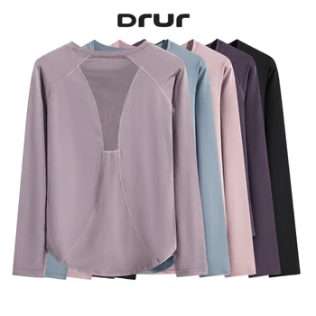 DRUR Long Sleeve Gym Top Women Breathable Quick Dry Workout Tshirt Loose Fit Running Tee Yoga Clothing Sportswear Activewear New 1
