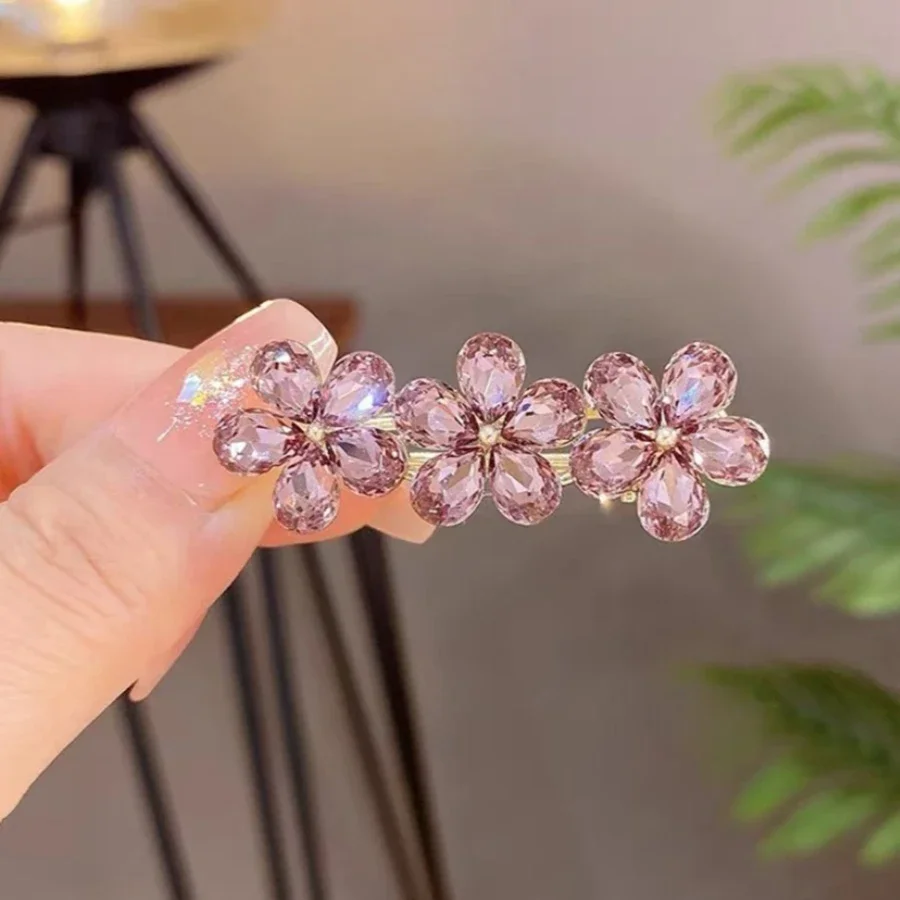 High-end-Schwarz Farbe Kristall Blume Haarnadel Temperament Elegante Legierung Haar Clip frauen Pony Seite Clip Koreanischen Stil kopfschmuck – Detail 1