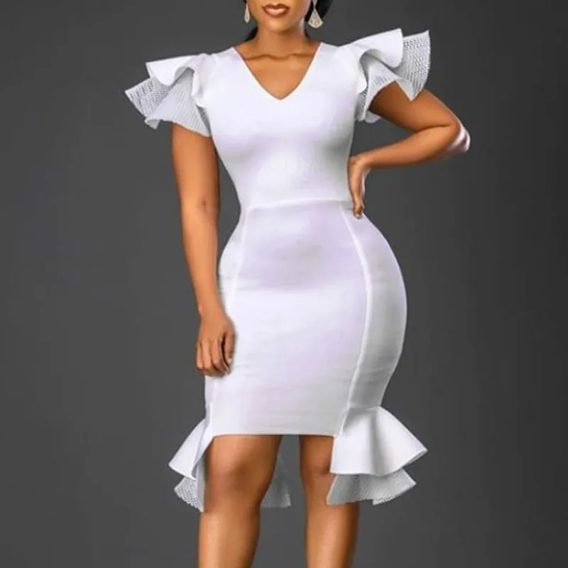 Women White Dress Bodycon Skinny Party 