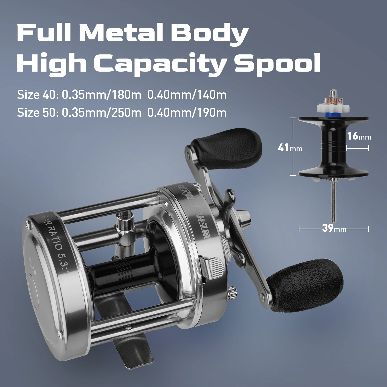 HANDING Flag Round Baitcasting Reel Aluminum Alloy Body Fishing Reels 13kg Max Drag 5.3:1 Gear Ratio 12 + 1 BB Reel for Pike fishing reel fishing tackle accessory