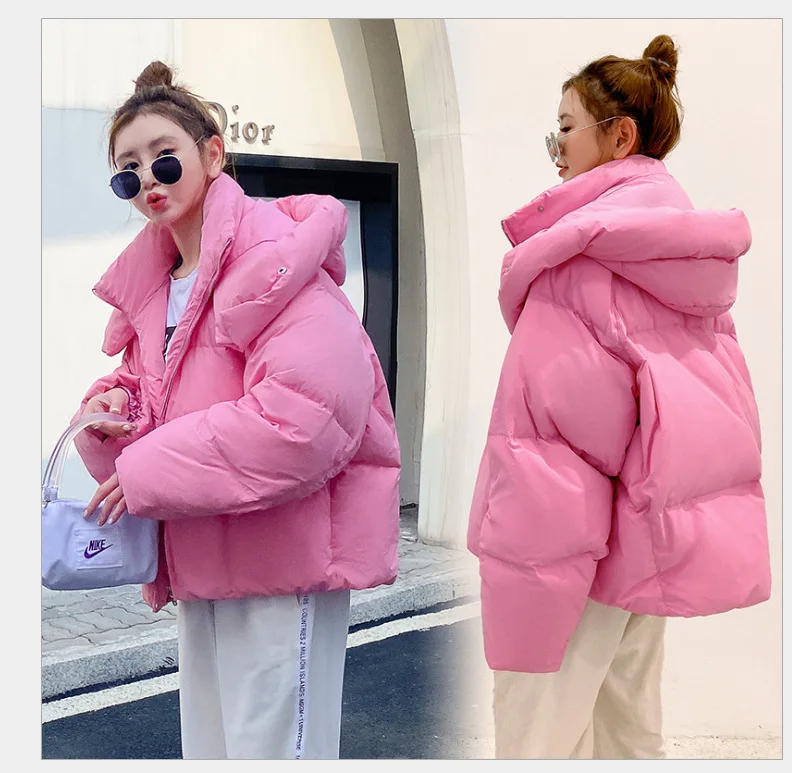 

Winter Puffer Jackets Women Fashion Hooded Long Sleeve Oversize Casual Loose Short Parkas Mujer Thick Down Cotton Padded Coats