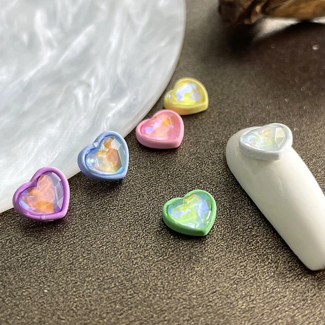 10Pcs 11.5x10mm Heart Shaped Designs Charms For Nail Art Alloy Accessories  Aurora Gems Jewelry For Multi-Colors Nail Rhinestone
