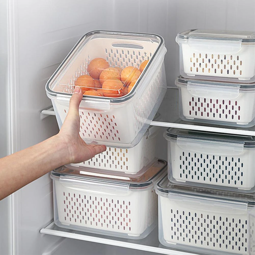 Refrigerator Storage Box Fridge Organizer Fresh Vegetable Fruit Boxes Drain Basket Storage