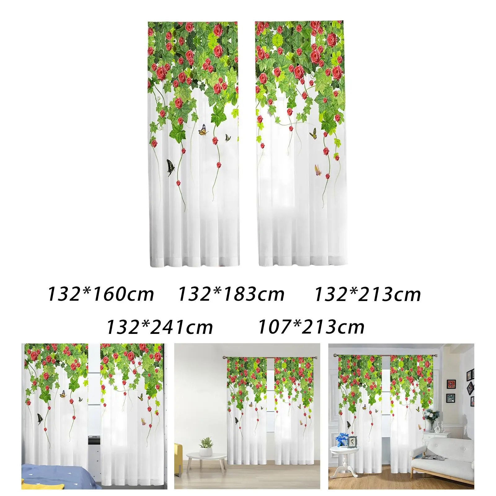 

2Pcs Bedroom Leaf Curtains Window Drapes for Kids’ Room Kitchen Living Room