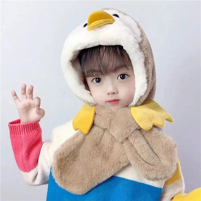 

New Autumn And Winter Cute Children Cartoon Scarf Hat Two-piece Warmth Boy Girl Child Adult Parent-Child Baby Hat Warm Cap