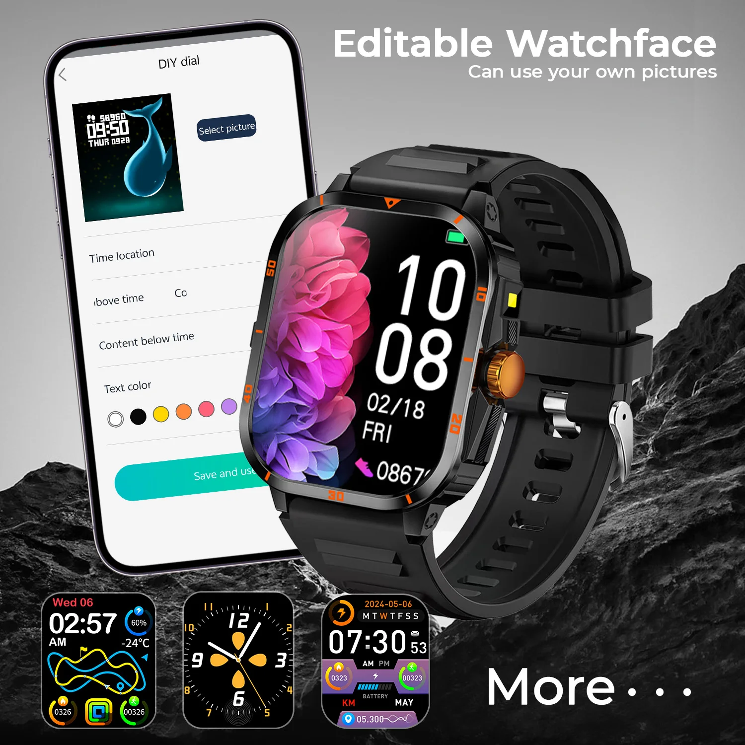 2025 Men Outdoor Sports Smart Watch 2.01''Screen Voice Assistant Blood Oxygen Bluetooth Call Multi Sports Modes Smartwatch Women 6