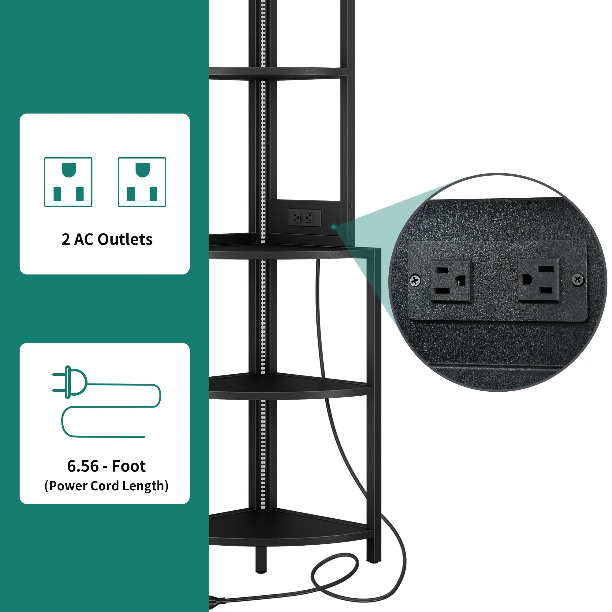 Corner Shelf with Power Outlets & LED Lights Bookshelf Bookcase Display Shelves