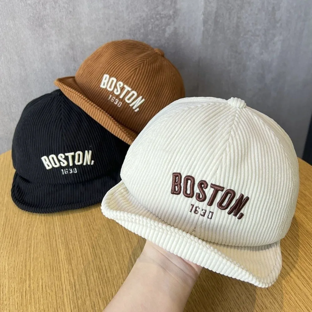 Corduroy Breathable Kids Cap with Embroidery Design