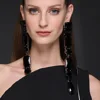 Stonefans Banquet Catwalk Black Crystal Earrings Dangle Jewelry Women Geometric Shape Exaggerated Long Tassel Earrings Party 4