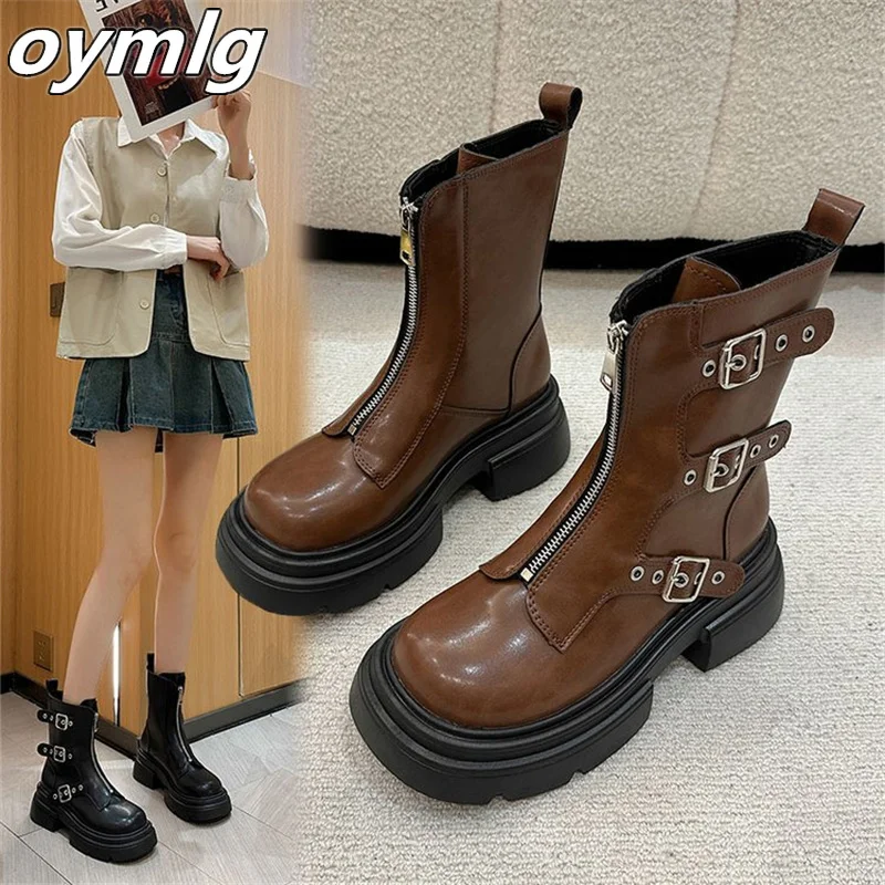 

Belt buckle brown thick sole boots for women's 2023 new thin Western denim short boots platform shoes boots women