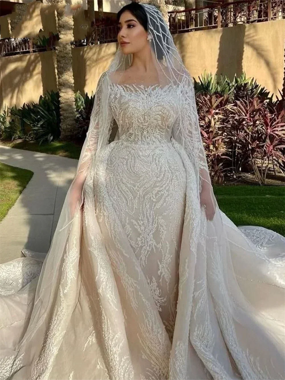 Customzied Long Sleeve Wedding Gown Beaded Mermaid Bride Dresses For Women 2024 Luxury Sequins Wedding Dress Vestidos De Novia 3