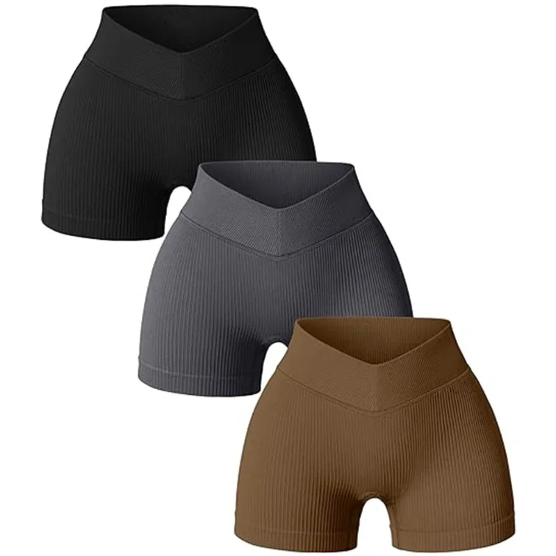 Women High Waist Workout Fitness Yoga Shorts Gym Running Yoga Leggings Scrunch Butt Seamless Knited Sports Three Point Shorts 1