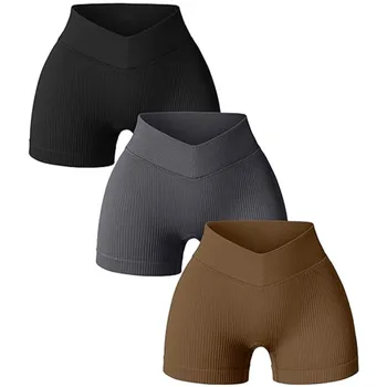Women High Waist Workout Fitness Yoga Shorts Gym Running Yoga Leggings Scrunch Butt Seamless Knited Sports Three Point Shorts 1