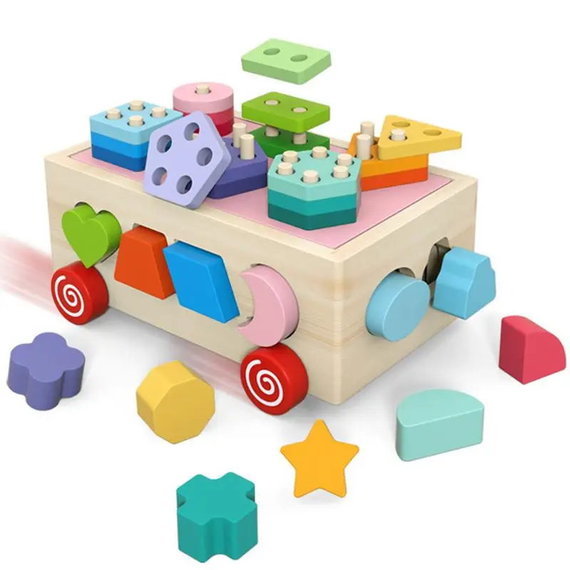 

Kids Wooden Shape Sorter Cube Educational Montessori Toys Color Shape Sorter Stacking Toy Building Block Box For Children