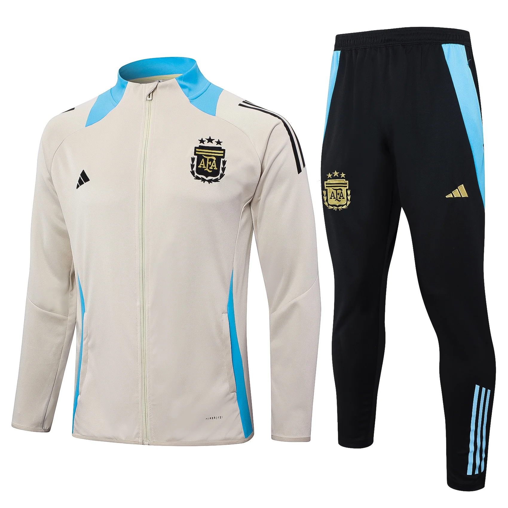 Adidas Soccer Jerseys Men Professional Full-sleeved Fashionable Durable Zippered Football Training Suit Sets Beige Black