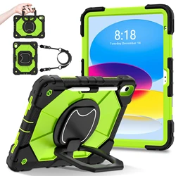 Kids Safe Shockproof Tablet Case with Shoulder Strap and Stand - Durable Silicone + PC Cover - iPad 10th 2022 (BlackGreen)