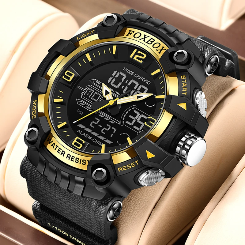 

LIGE Dual Display Watch Men FOXBOX Top Brand Luxury Men Watch Fashion Military Digital Waterproof Quartz Wristwatch Montre Homme