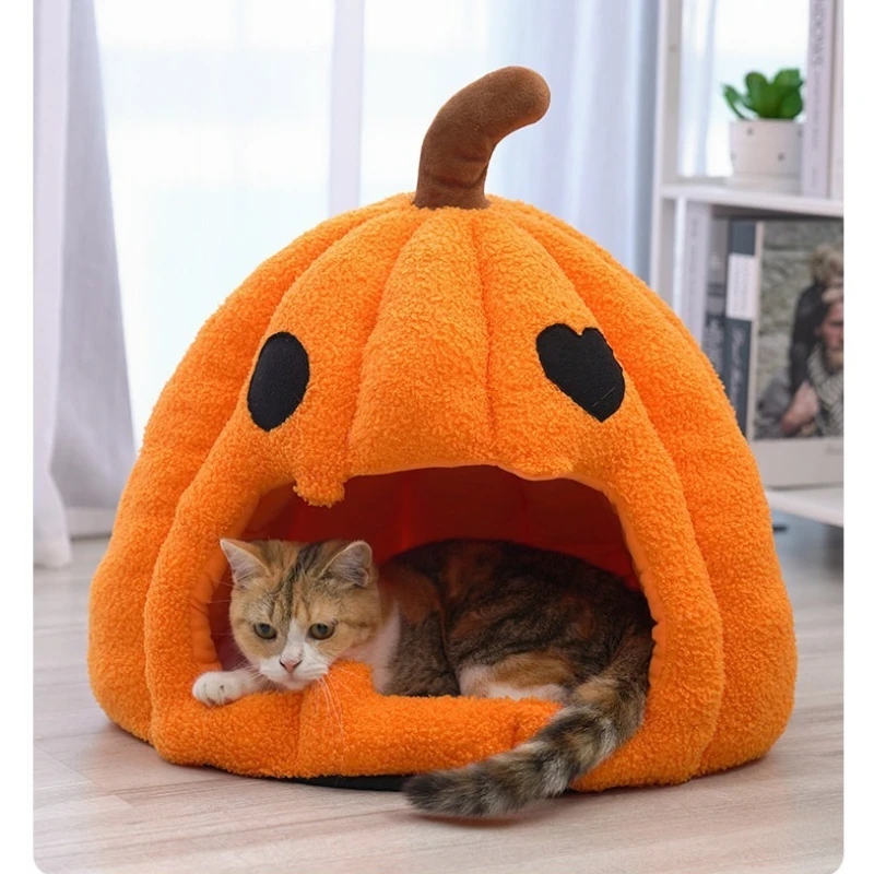 3374-637b33.jpg 1PC Halloween Pet Nest Warm and Comfortable in Winter Semi Enclosed Pet Bed Christmas/Thanksgiving Halloween Plush Dog/cat House