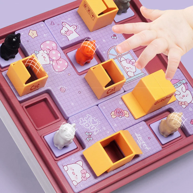 Montessori Kids Education Learning Toy Cat Express Box Board Game Puzzle Logic Game IQ Training Spatial Planning Animal Theme 4