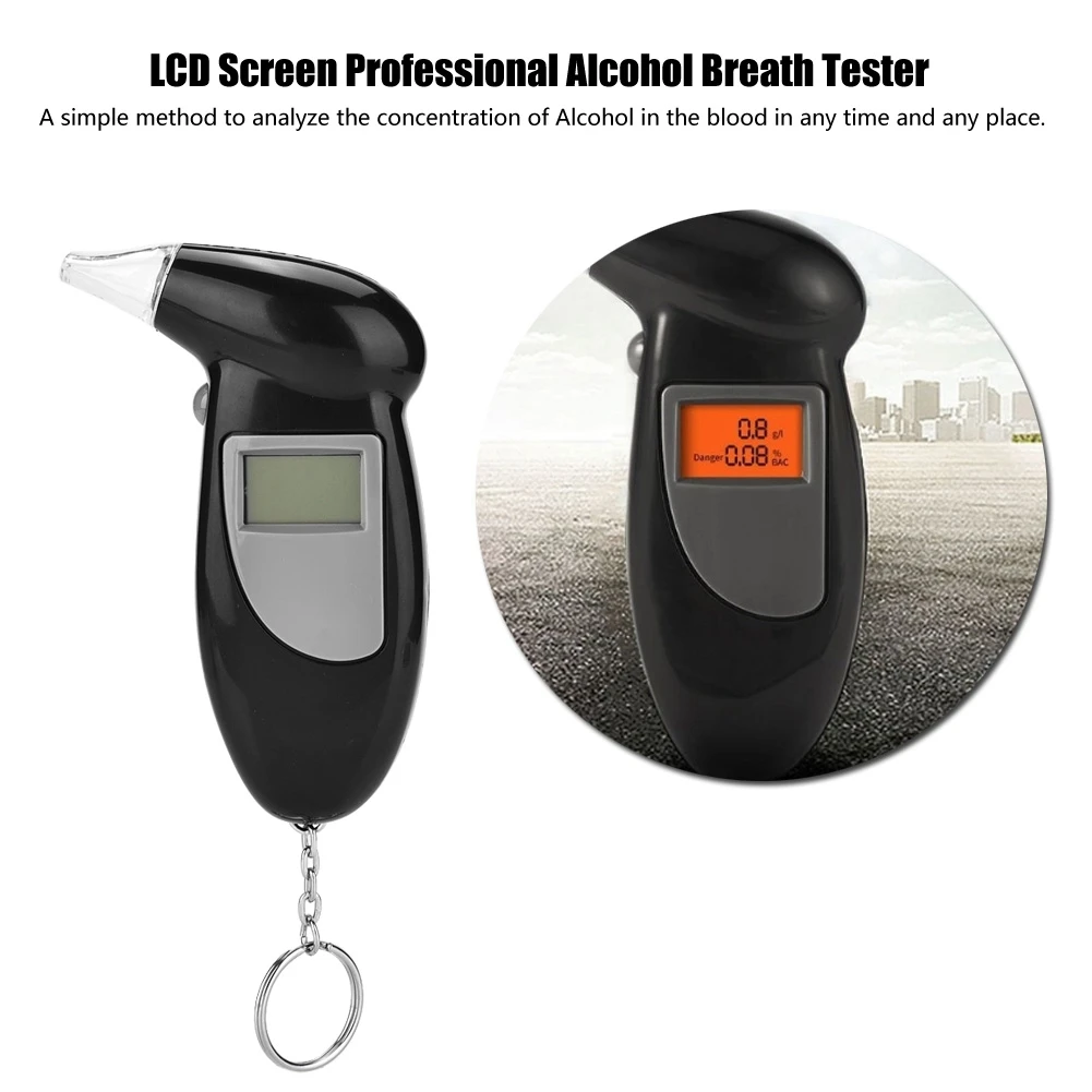 Breath Tester Alcohol Analyzer LCD Screen Professional Alcohol Breath Tester Analyzer Lie Detector Breathalyser No Backlight