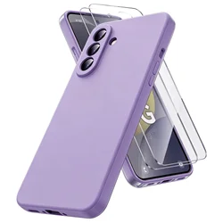 Ultra - Durable Shockproof Soft TPU Liquid Silicone Case with Screen Protectors - Galaxy A27 (Light Purple)