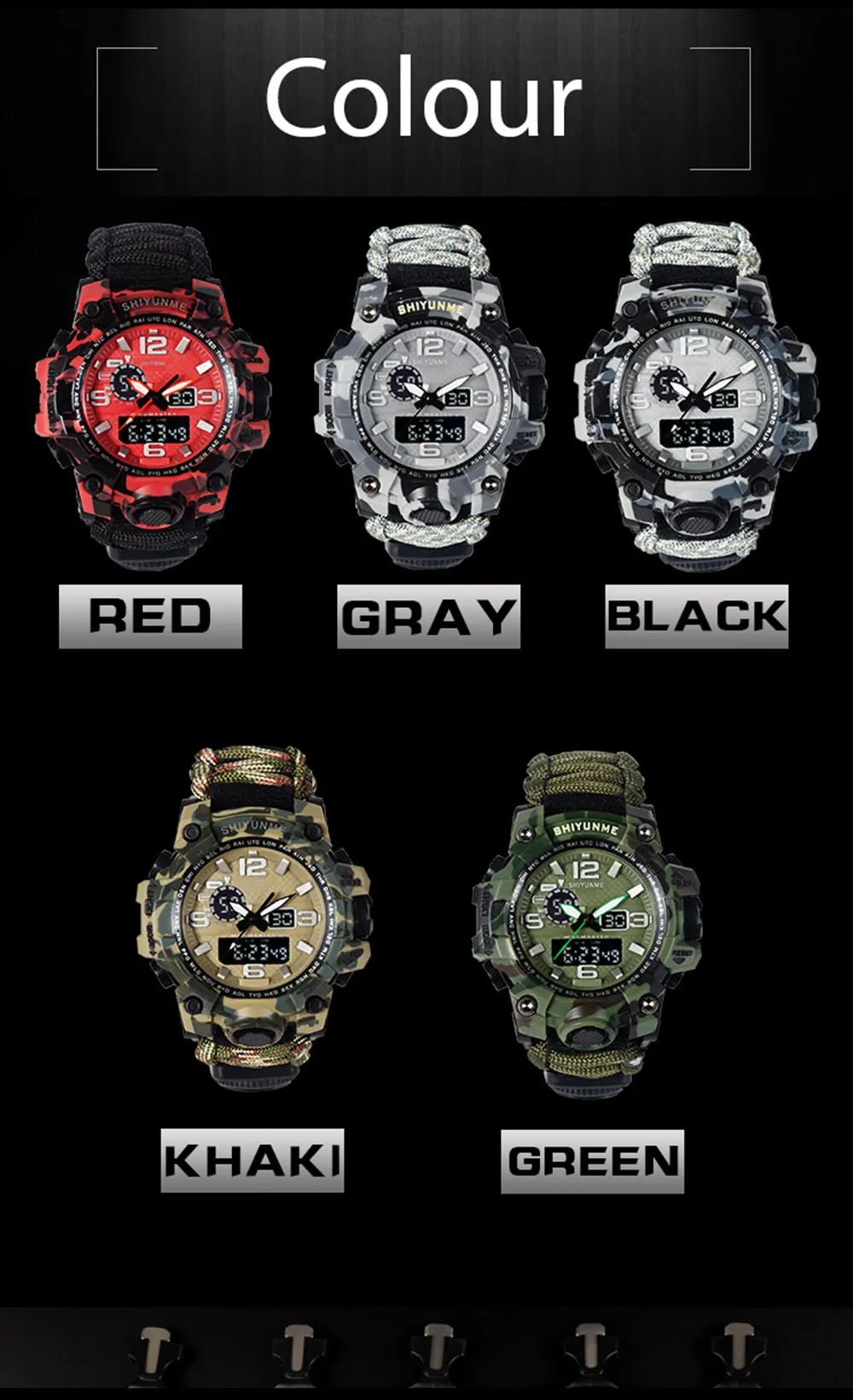 SHIYUNME Military Sports Watch Men LED Digital Quartz Double Display Clock Mens 50M Waterproof Compass Watch Relogios Masculino