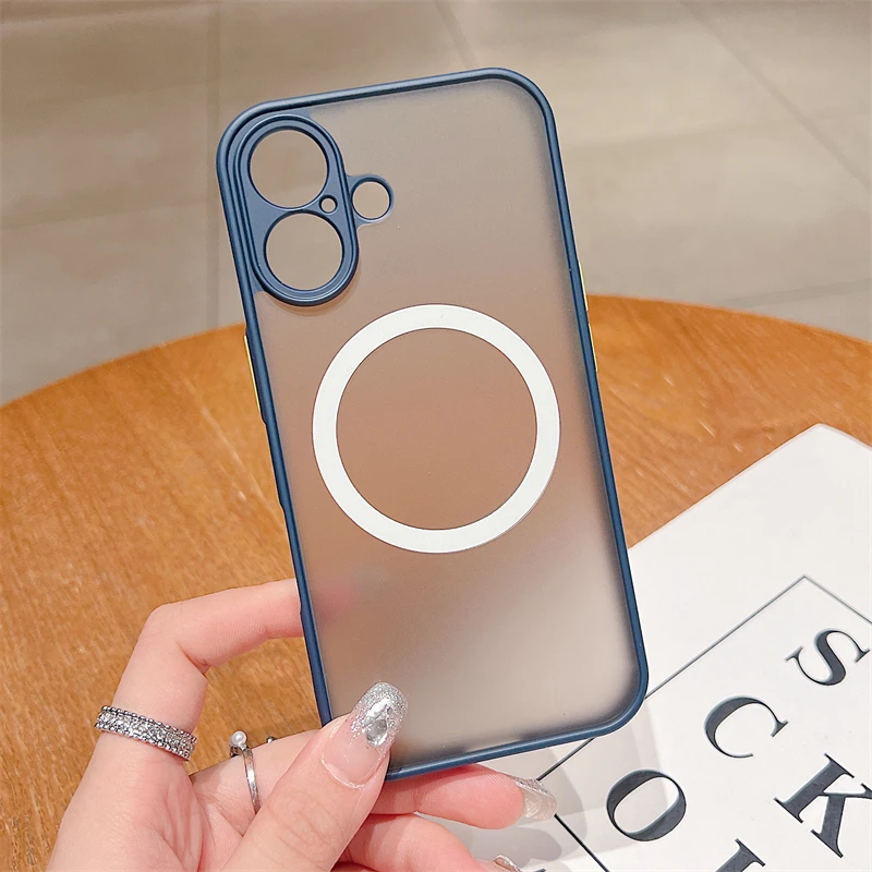 Custodia magnetica opaca di lusso Magsafe per iPhone 11 12 13 14 15 16 Pro Max X XS XR 7 8 Plus con ricarica wireless, trasparente, rigida per PC_voghion.com