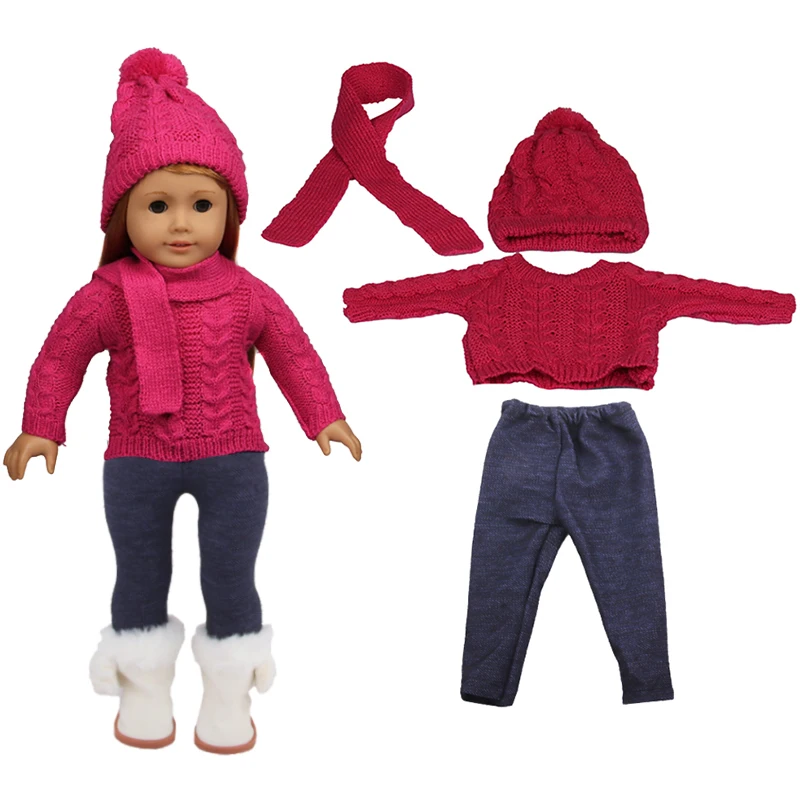Doll Clothes Set For 18 Inches American Dolls Sweater+Hat+Pants Clothing Suit Outfit For 43Cm Baby New Born&OG.Russia Girl Doll 2