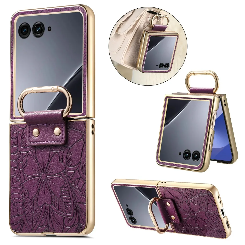 Elegant Embossed Flower PU Leather Phone Case with Ring Buckle - Shockproof & Protective Cover