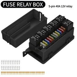 Enhanced Auto Fuse Relay Box - 11 - Way Configuration with 12V 40A Relay and Fuses (12V 5Pin)